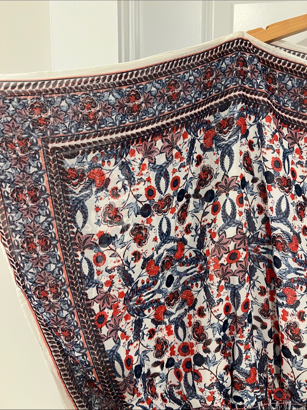 Max Studio Red White Blue Boho Floral Top Split Sleeves Smocked Two Layer Top XL - Picture 8 of 11